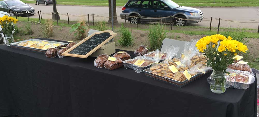 Table with cookies and breads for sale